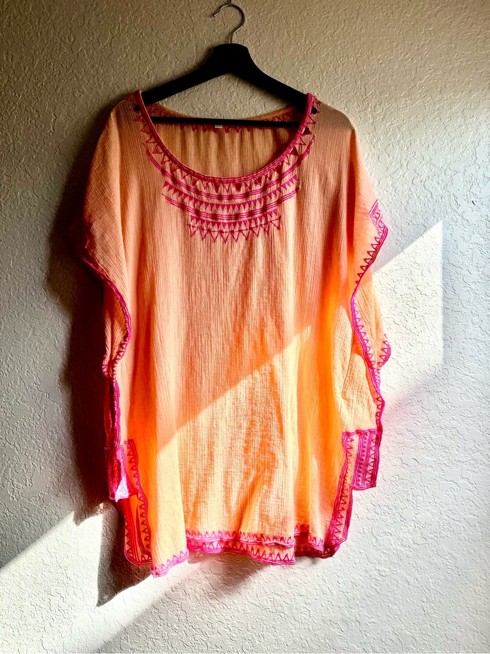 Gianni Bini Orange & Pink Embroidered Tunic Swim Cover-Up Kaftan - Size S